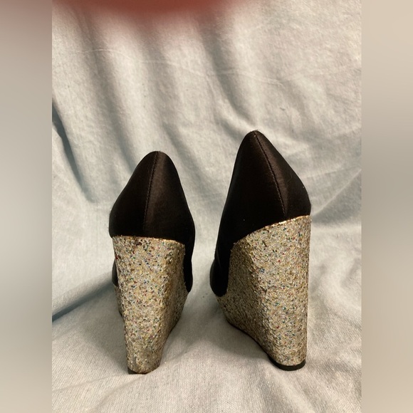 Shoedazzle Black and Silver Retro Platform Heels Metallic Glitter 6 US/36 EU - Picture 4 of 10
